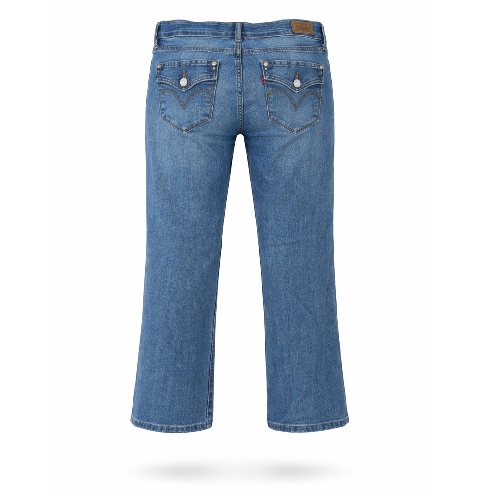 Levis 525 Perfect Waist Women 6 Stretch Crop Blue Solid Straight Y2K 00s Jeans